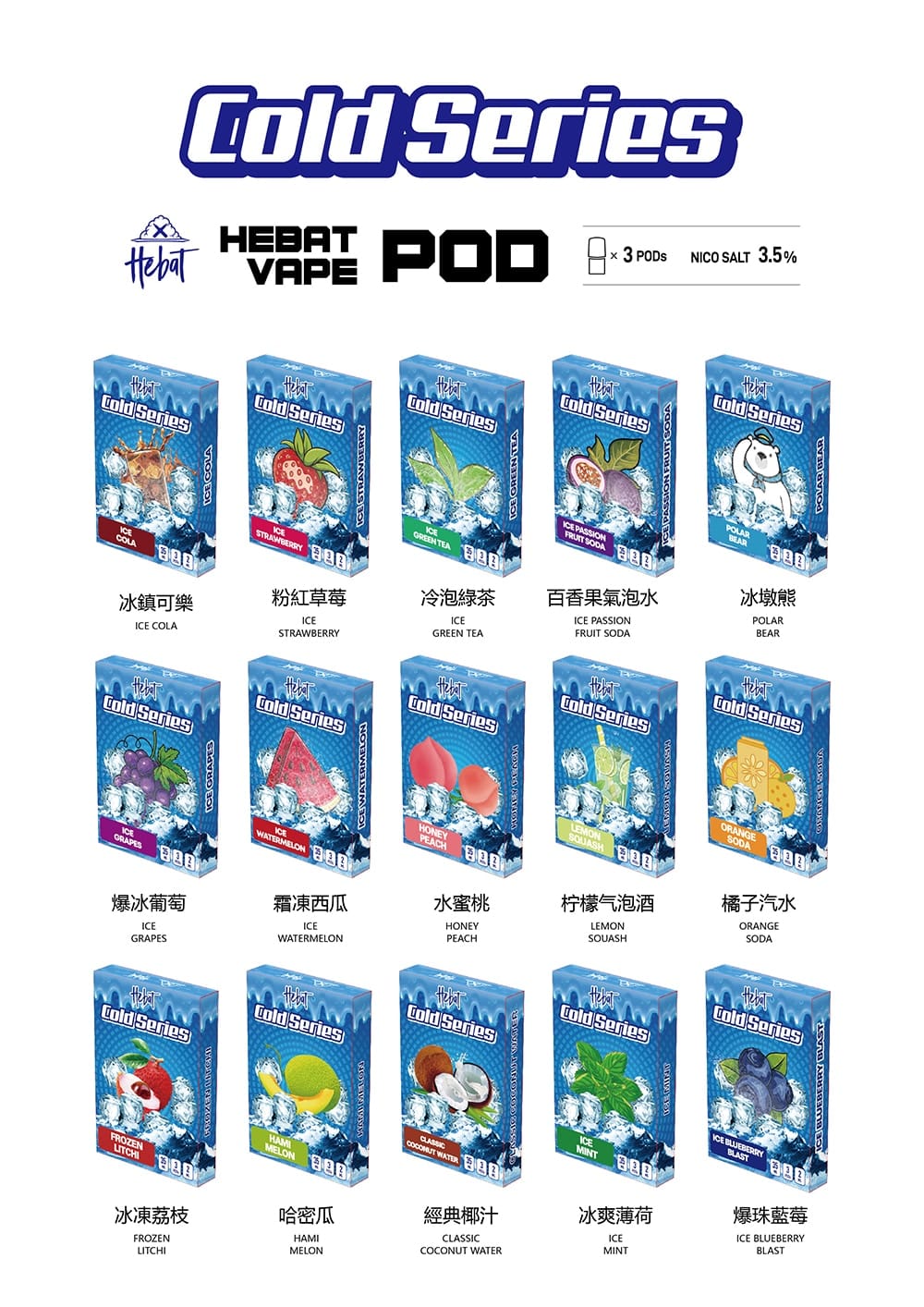 Hebat喜貝一代通用煙彈 官方正品 全系列口味包裝展示圖